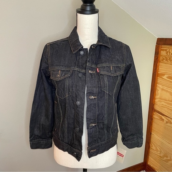 Levi’s Kids Denim Trucker Jean Jacket Dark Wash Unisex Medium 10-12 Years NWT - Picture 1 of 9